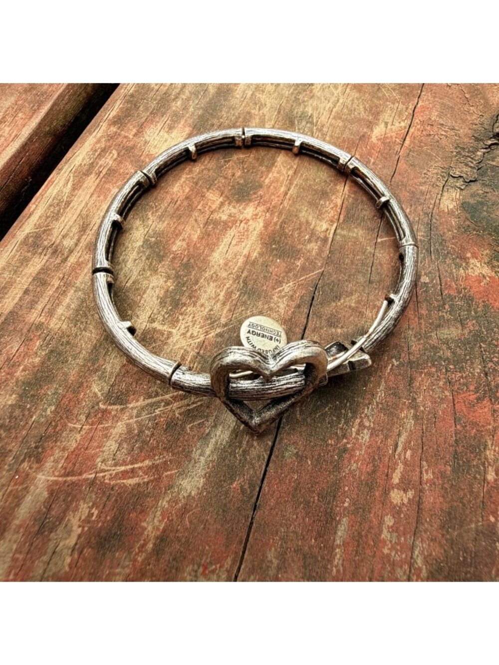Vintage Sixty-Six Alex And Ani Silver-Toned Heart Bangle Bracelet With (+) Energ